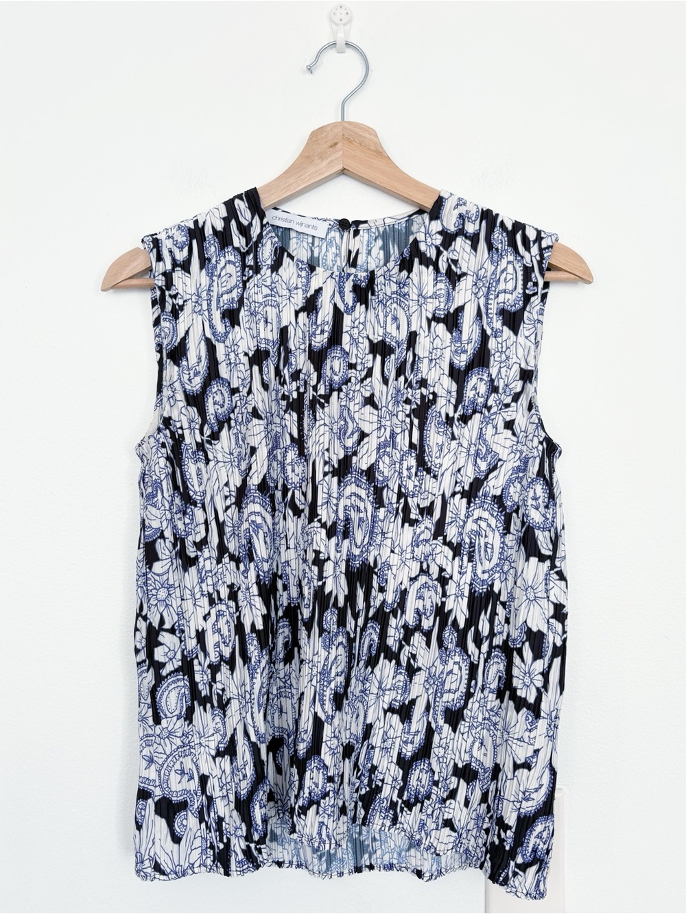 Christian Wijnants || Pleated Crinkle Sleeveless Blouse Paisley Floral Blue 36